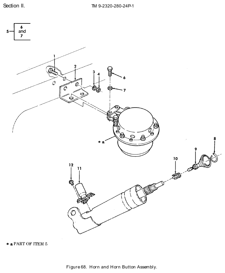 TM 9-2320-280-24P figure 68, Horn and Horn Button Assembly: exploded drawing with item numbers