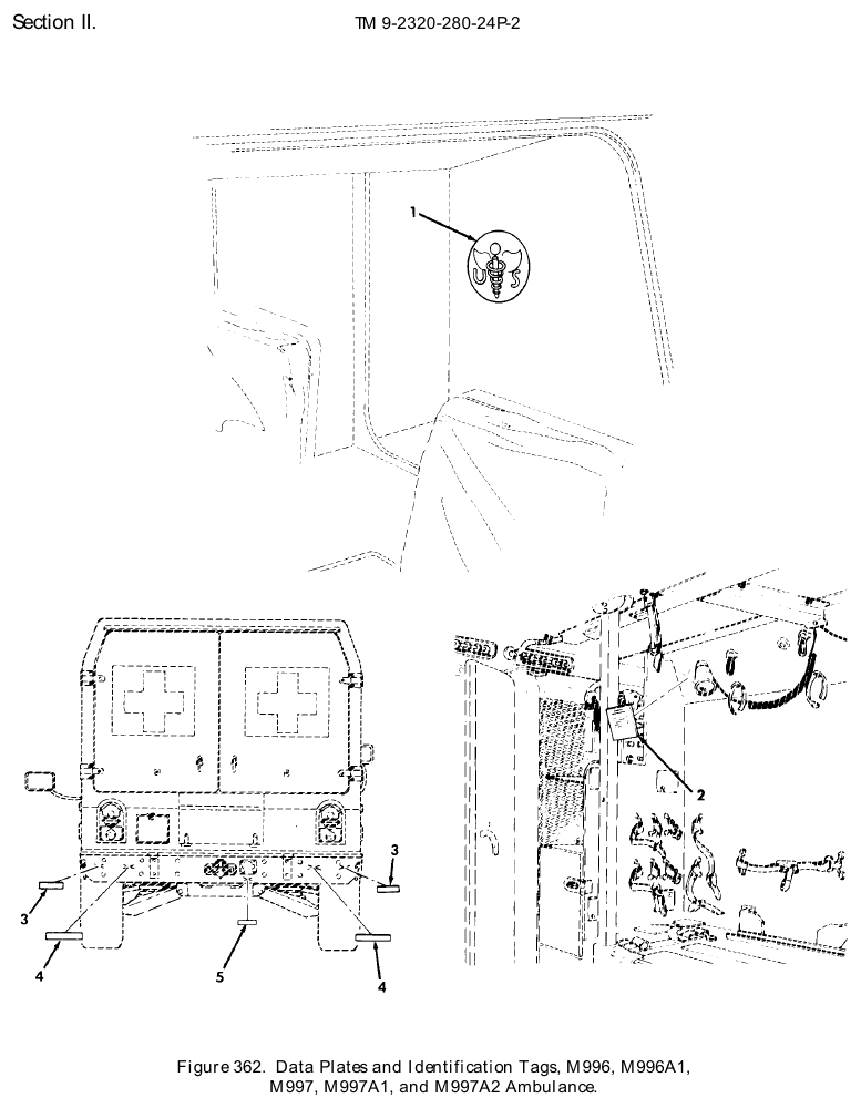 TM 9-2320-280-24P figure 362, Data Plates and Identification Tags, M996, M996A1, M997, M997A1, and M997A2 Ambulance: exploded drawing with item numbers