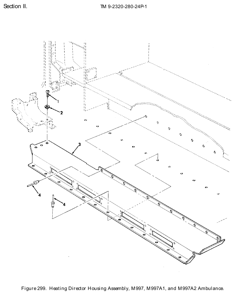 TM 9-2320-280-24P figure 299, Heating Director Housing Assembly, M997, M997A1, and M997A2 Ambulance: exploded drawing with item numbers