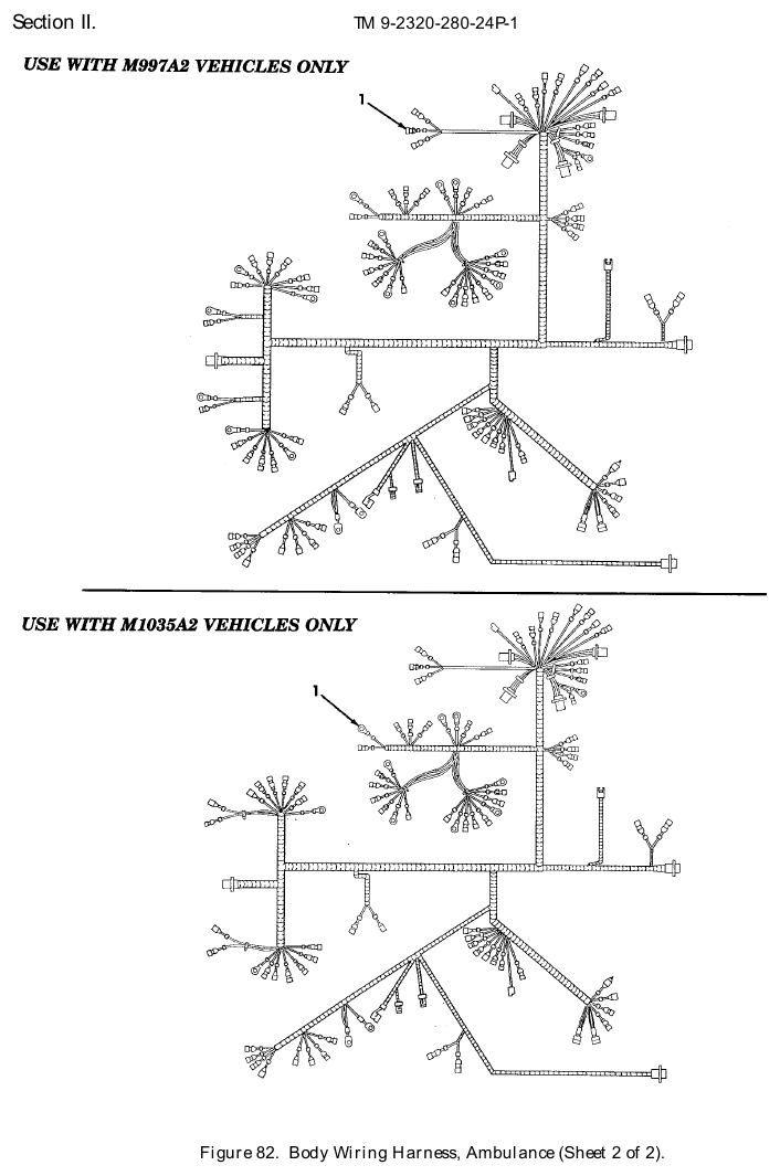 TM 9-2320-280-24P figure 82, Body Wiring Harness, Ambulance, sheet 2 of 2: exploded drawing with item numbers