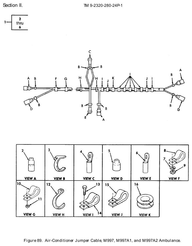 TM 9-2320-280-24P figure 89, Air-Conditioner Jumper Cable, M997, M997A1, and M997A2 Ambulance: exploded drawing with item numbers