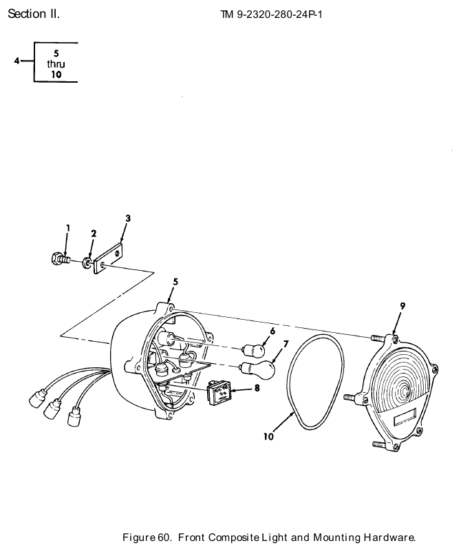 TM 9-2320-280-24P figure 60, Front Composite Light and Mounting Hardware: exploded drawing with item numbers