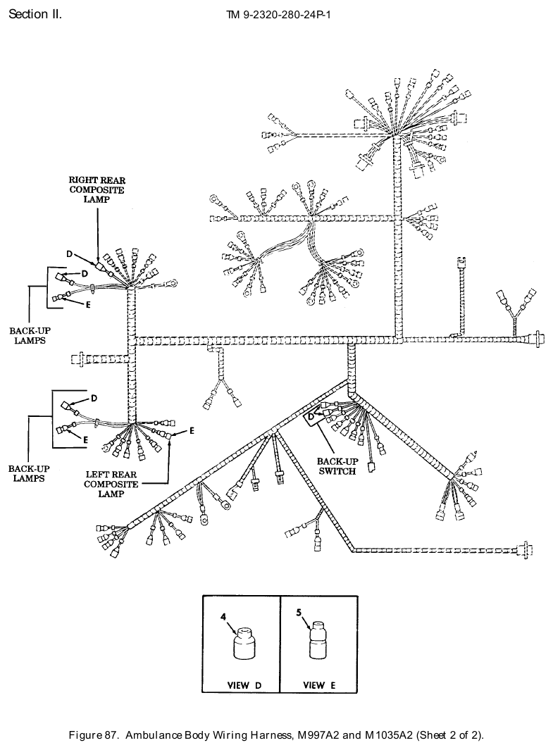 TM 9-2320-280-24P figure 87, Ambulance Body Wiring Harness, M997A2 and M1035A2, sheet 2 of 2: exploded drawing with item numbers