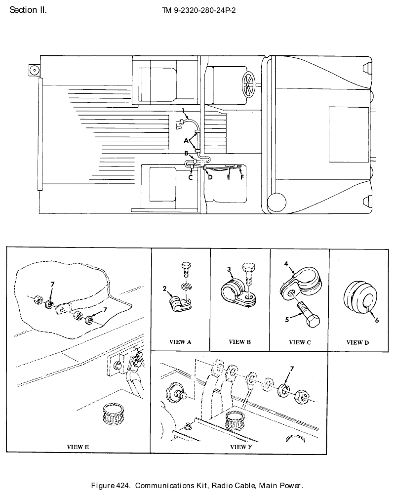TM 9-2320-280-24P figure 424, Communications Kit, Radio Cable, Main Power: exploded drawing with item numbers