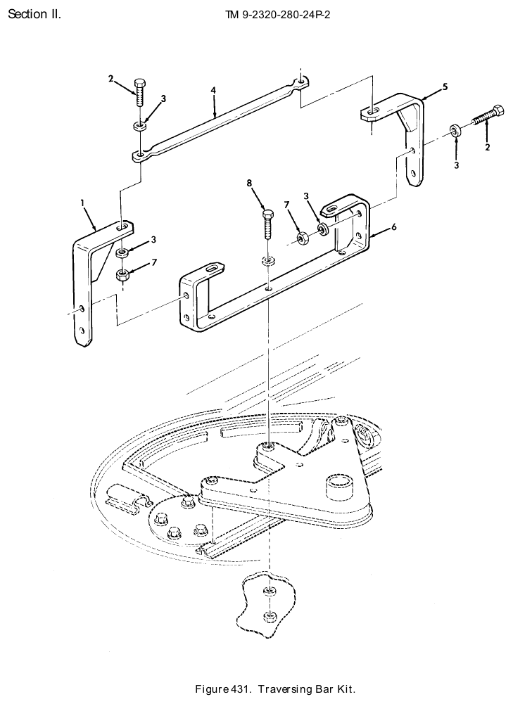TM 9-2320-280-24P figure 431, Traversing Bar Kit: exploded drawing with item numbers