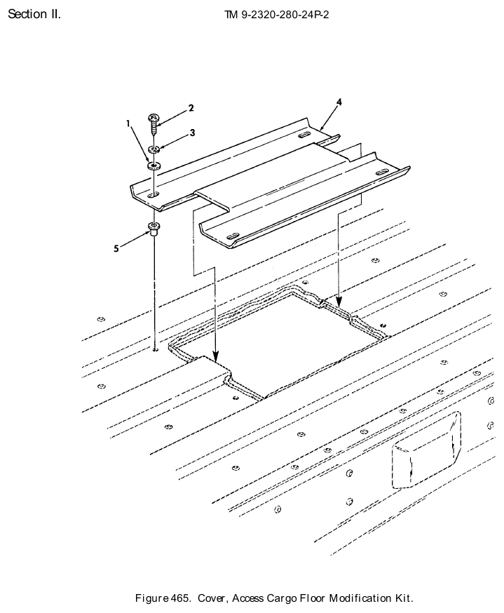 TM 9-2320-280-24P figure 465, Cover, Access Cargo Floor Modification Kit: exploded drawing with item numbers