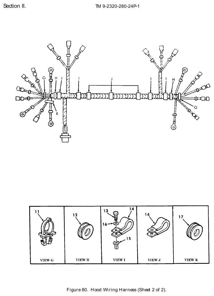 TM 9-2320-280-24P figure 80, Hood Wiring Harness, sheet 2 of 2: exploded drawing with item numbers
